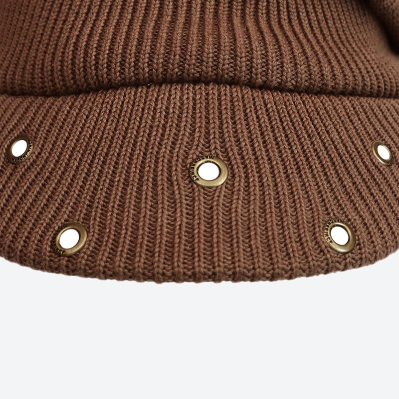Metal Eyelet Knit Slouchy Cap